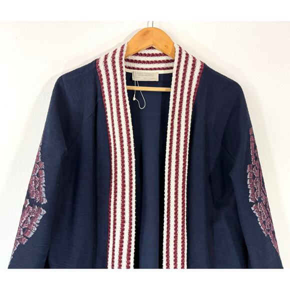 ZARA Trafaluc Boho Woven Open Front Cardigan Kimono Jacket Navy Cotton Size M - Picture 3 of 8